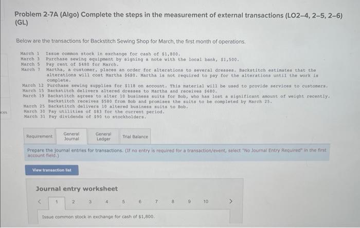Solved Problem 2-7A (Algo) Complete the steps in the | Chegg.com
