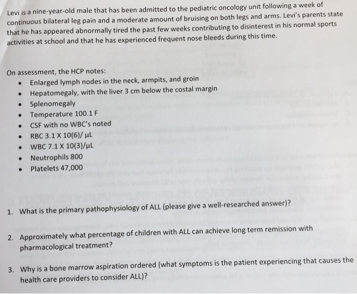 Pediatric Acute Lymphoblastic Leukemia Case Study | Chegg.com