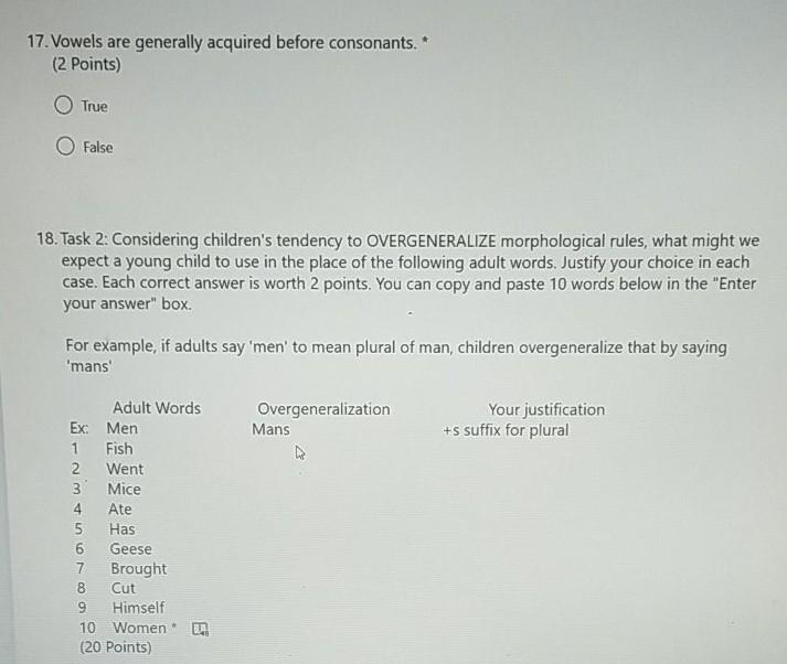 Solved 17 Vowels Are Generally Acquired Before Consonants Chegg Com