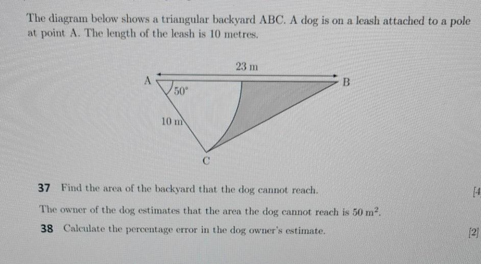 Solved The diagram below shows a triangular backyard ABC. A | Chegg.com