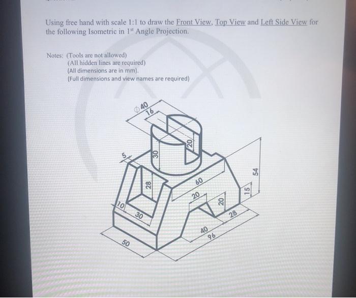 Solved use free and to draw the following views in third | Chegg.com
