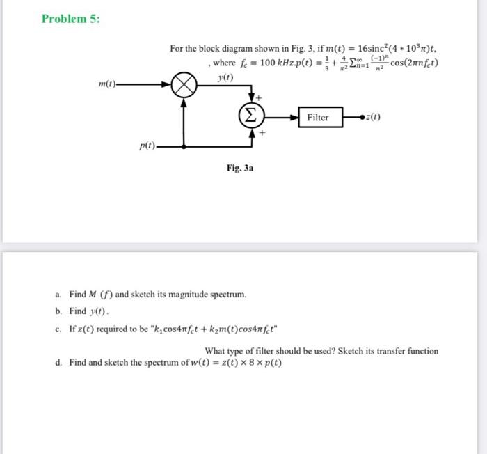 Solved Problem 5: For the block diagram shown in Fig. 3, if | Chegg.com
