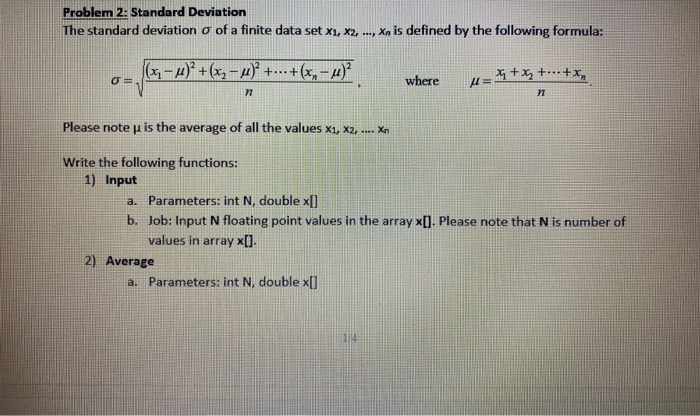 Solved Problem 2: Standard Deviation The standard deviation | Chegg.com