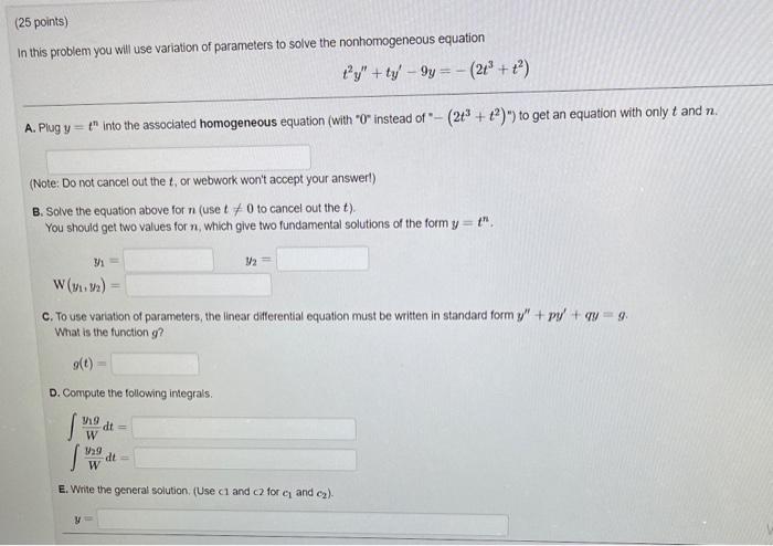 Solved In this problem you will use variation of parameters | Chegg.com