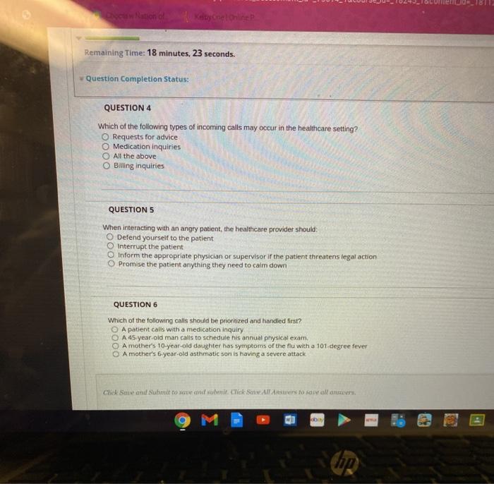 National Keltyinel Online Remaining Time: 18 minutes, 23 seconds. Question Completion Status: QUESTION 4 Which of the followi