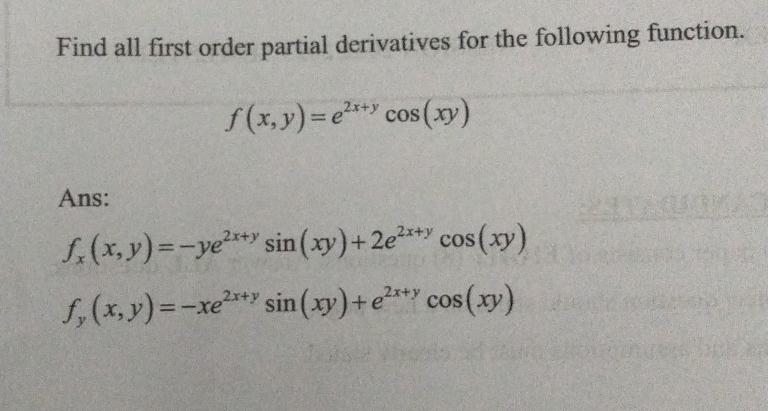 Solved Find all first order partial derivatives for the | Chegg.com