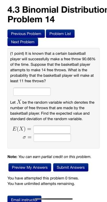Solved 4.3 Binomial Distribution Problem 14 Problem List | Chegg.com