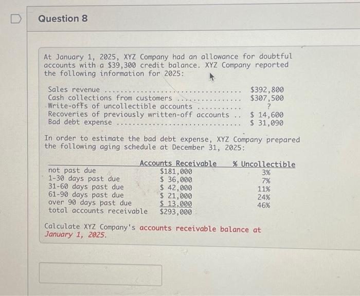 Solved At January 1, 2025, XYZ Company had an allowance for