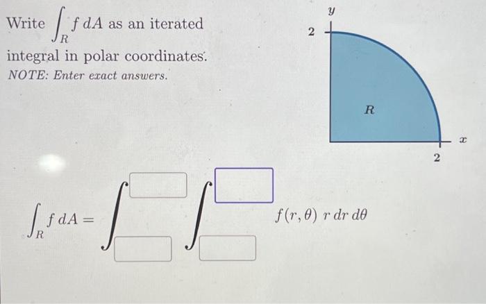 Solved Write ∫RfdA as an iterated integral in polar | Chegg.com