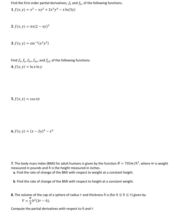 Solved Find The First Order Partial Derivatives Fx And Fy