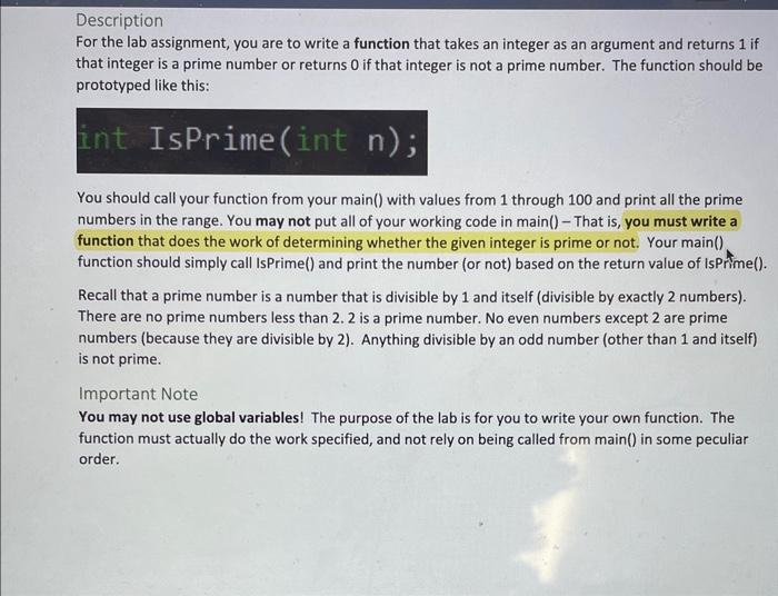 Solved Description For the lab assignment, you are to write | Chegg.com