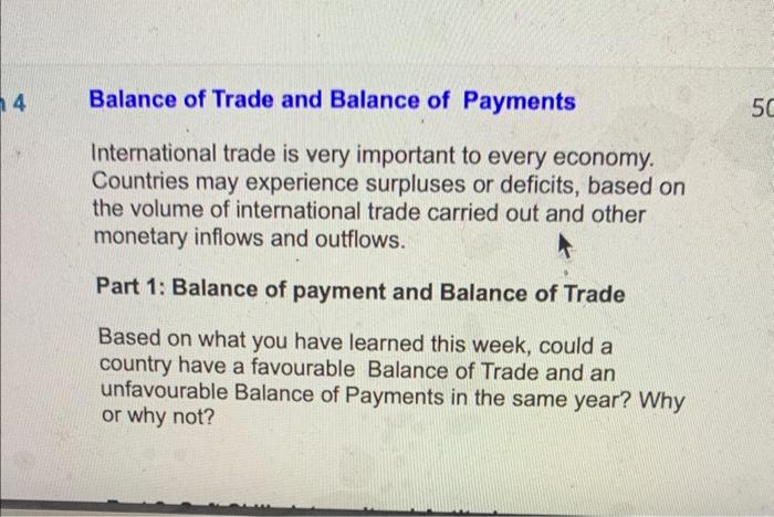 Solved Balance Of Trade And Balance Of Payments | Chegg.com