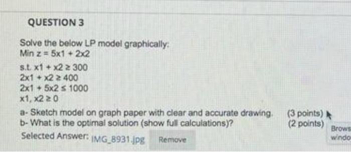 Solved Solve the below LP model graphically: Min z=5x1+2×2 | Chegg.com