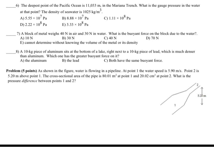Solved 6) The deepest point of the Pacific Ocean is 11,033 | Chegg.com