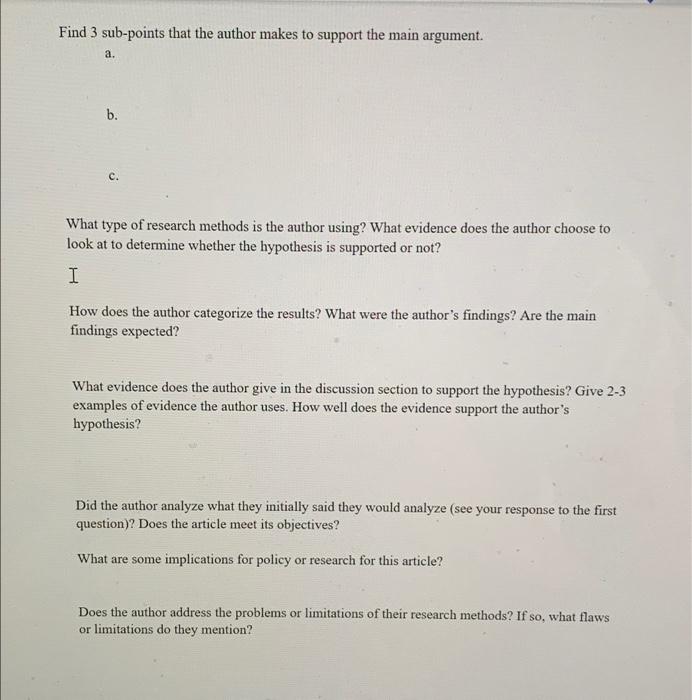 [Solved]: Find 3 sub-points that the author makes to suppor