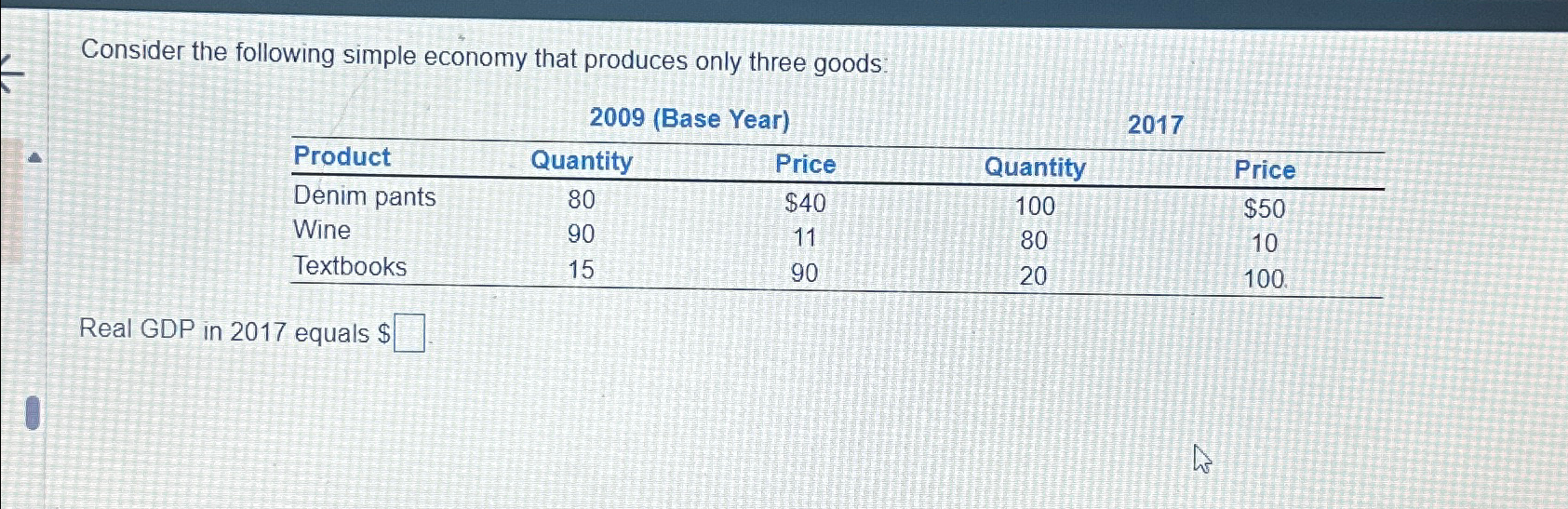 Consider The Following Simple Economy That Produces Only Three Goods