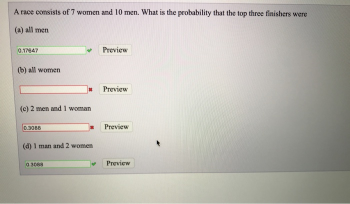 Solved a race consists of 7 women and 