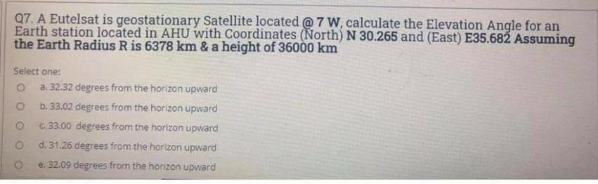 Solved Q7. A Eutelsat is geostationary Satellite located @ 7 | Chegg.com