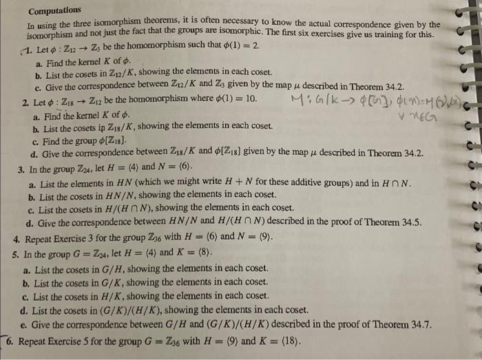 Solved Computations In Using The Three Isomorphism Theorems, | Chegg.com