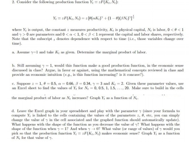 2. Consider the following production function Y = | Chegg.com