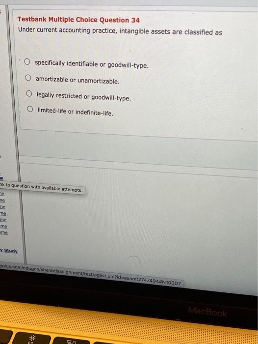 Solved Testbank Multiple Choice Question 68 Intangible | Chegg.com