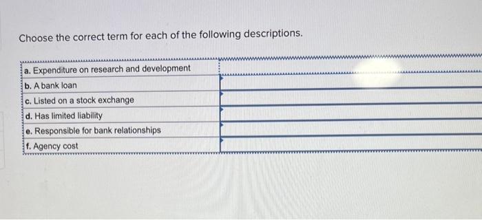 Solved Choose the correct term for each of the following | Chegg.com