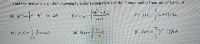 Solved 1. Find the derivatives of the following functions | Chegg.com