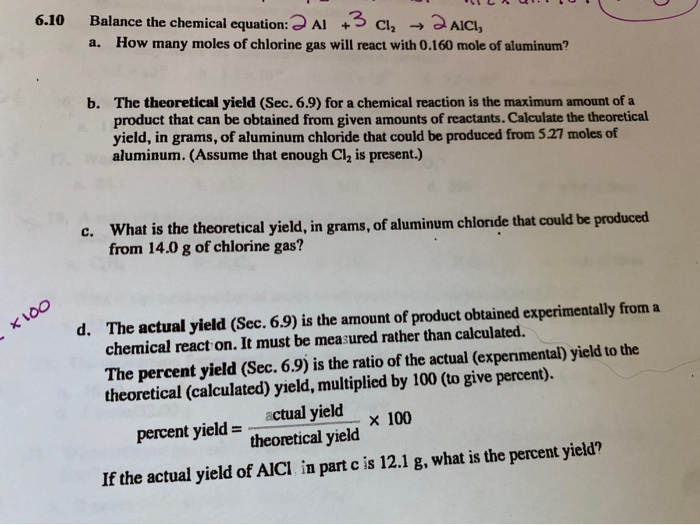 Solved 6.10 Balance the chemical equation 2 AI +3 CI, 2
