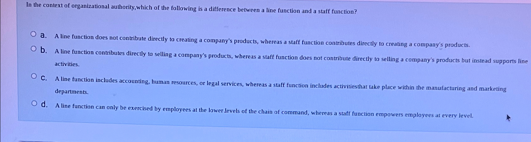Solved In the context of organizational authority, which of | Chegg.com