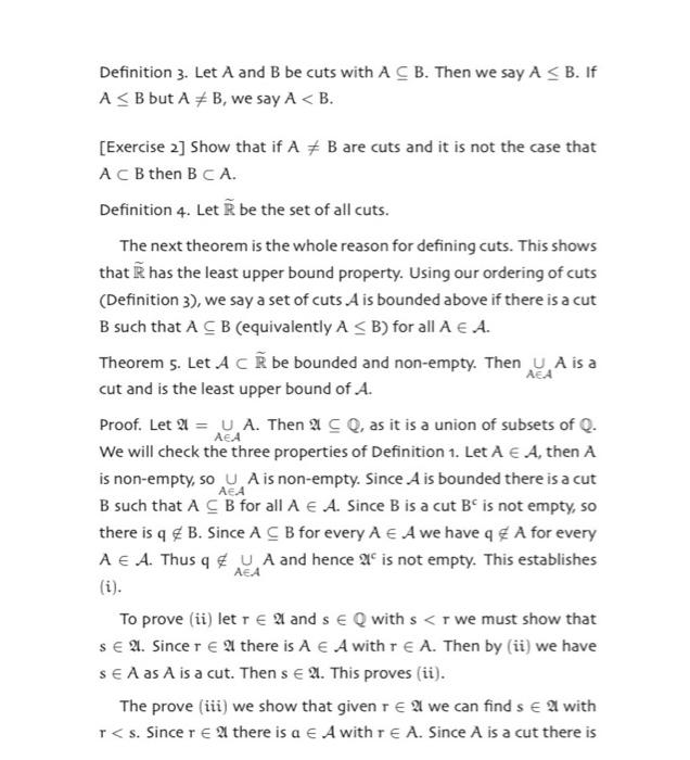 Solved Definition 3. Let A And B Be Cuts With A Ç B. Then We | Chegg.com