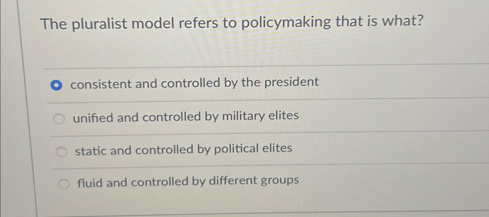 Solved The pluralist model refers to policymaking that is | Chegg.com