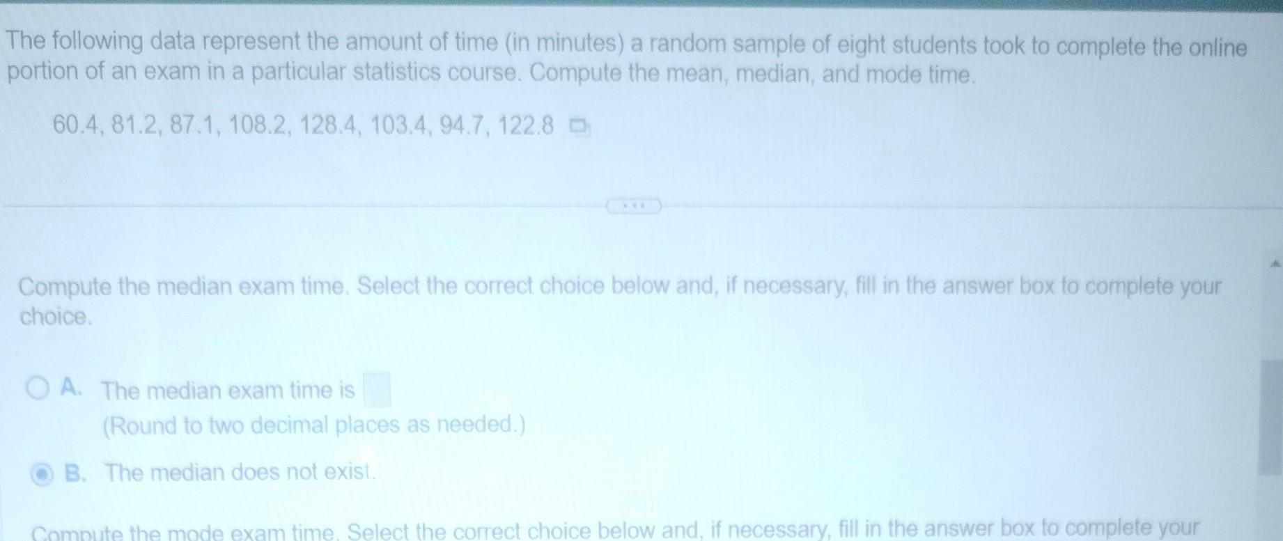 Solved The following data represent the amount of time (in | Chegg.com