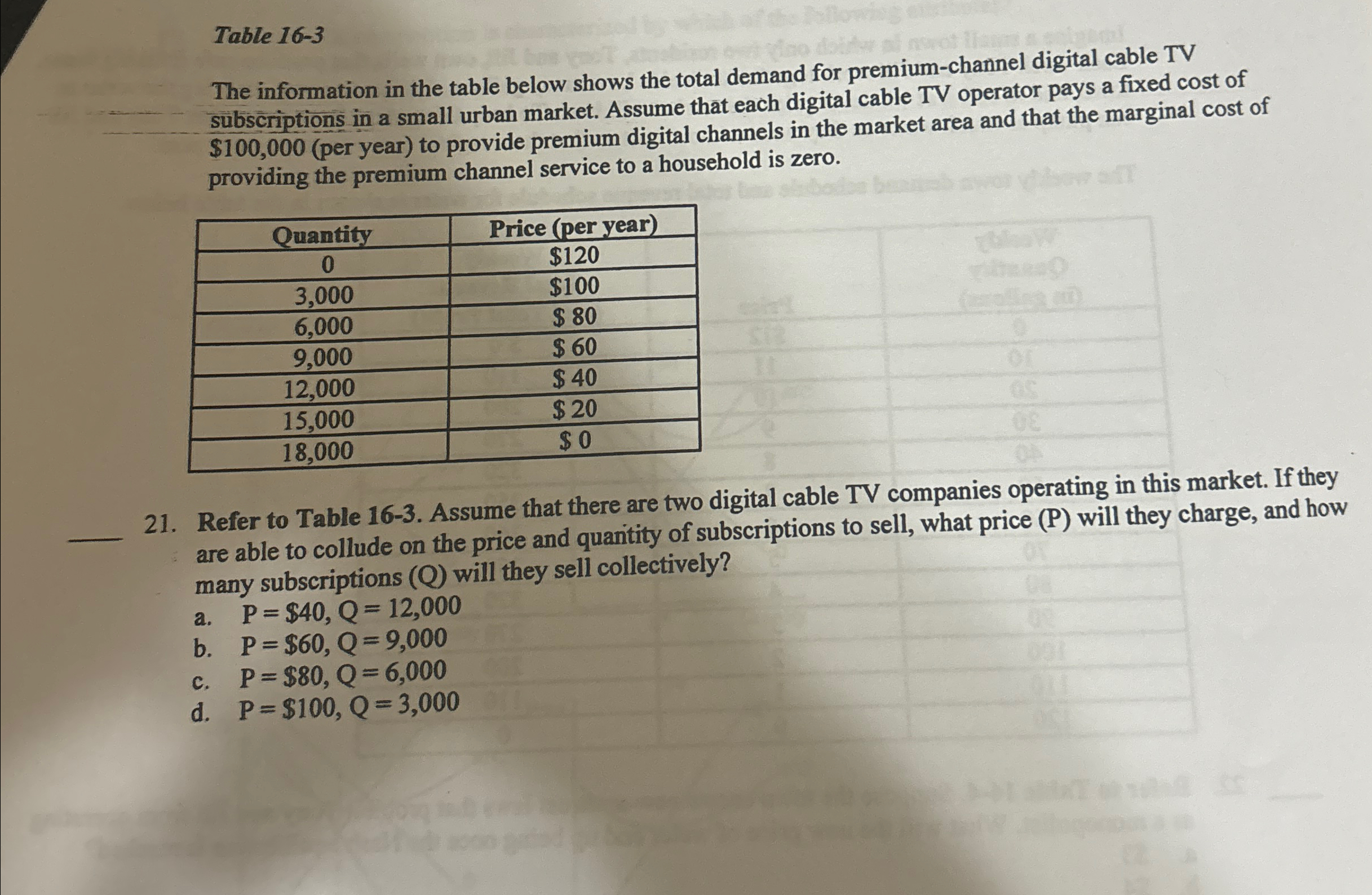 Solved Table 16-3The information in the table below shows | Chegg.com