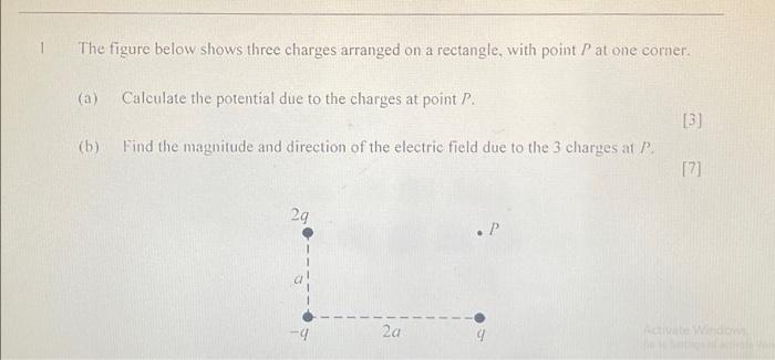Solved 1 The figure below shows three charges arranged on a | Chegg.com