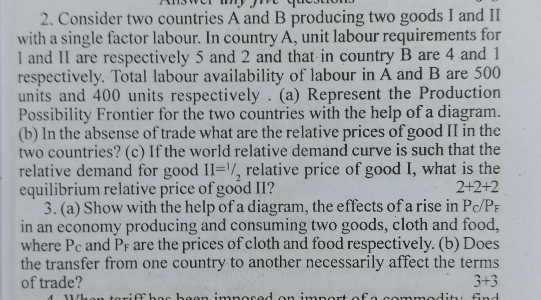 Solved 2. Consider Two Countries A And B Producing Two Goods | Chegg.com