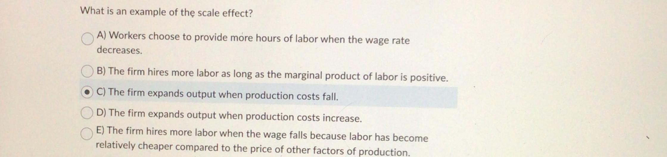 Solved What is an example of the scale effect?A) ﻿Workers | Chegg.com