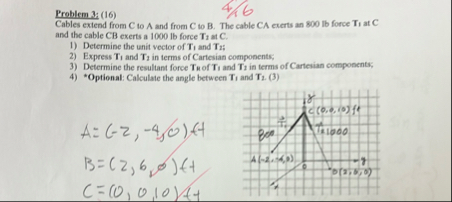 Solved Problem 3: (16)Cables extend from C to A and from C | Chegg.com