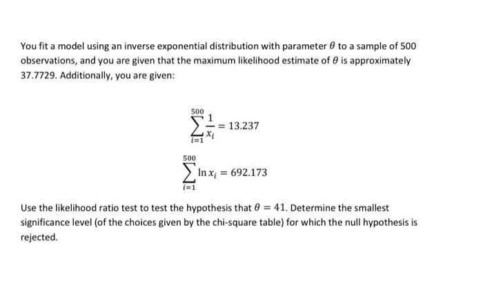 You fit a model using an inverse exponential | Chegg.com