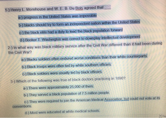 1-) Henry L. Morehouse and W.E.B. Du Bois agreed that | Chegg.com