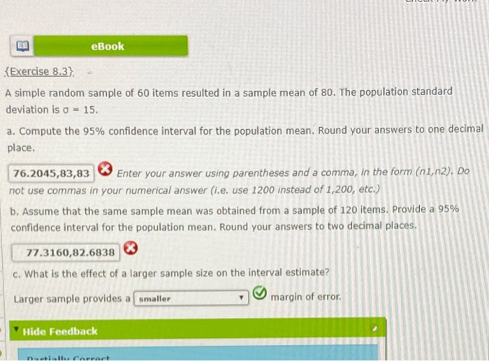 Solved eBook {Exercise 8.3}. A simple random sample of 60 | Chegg.com