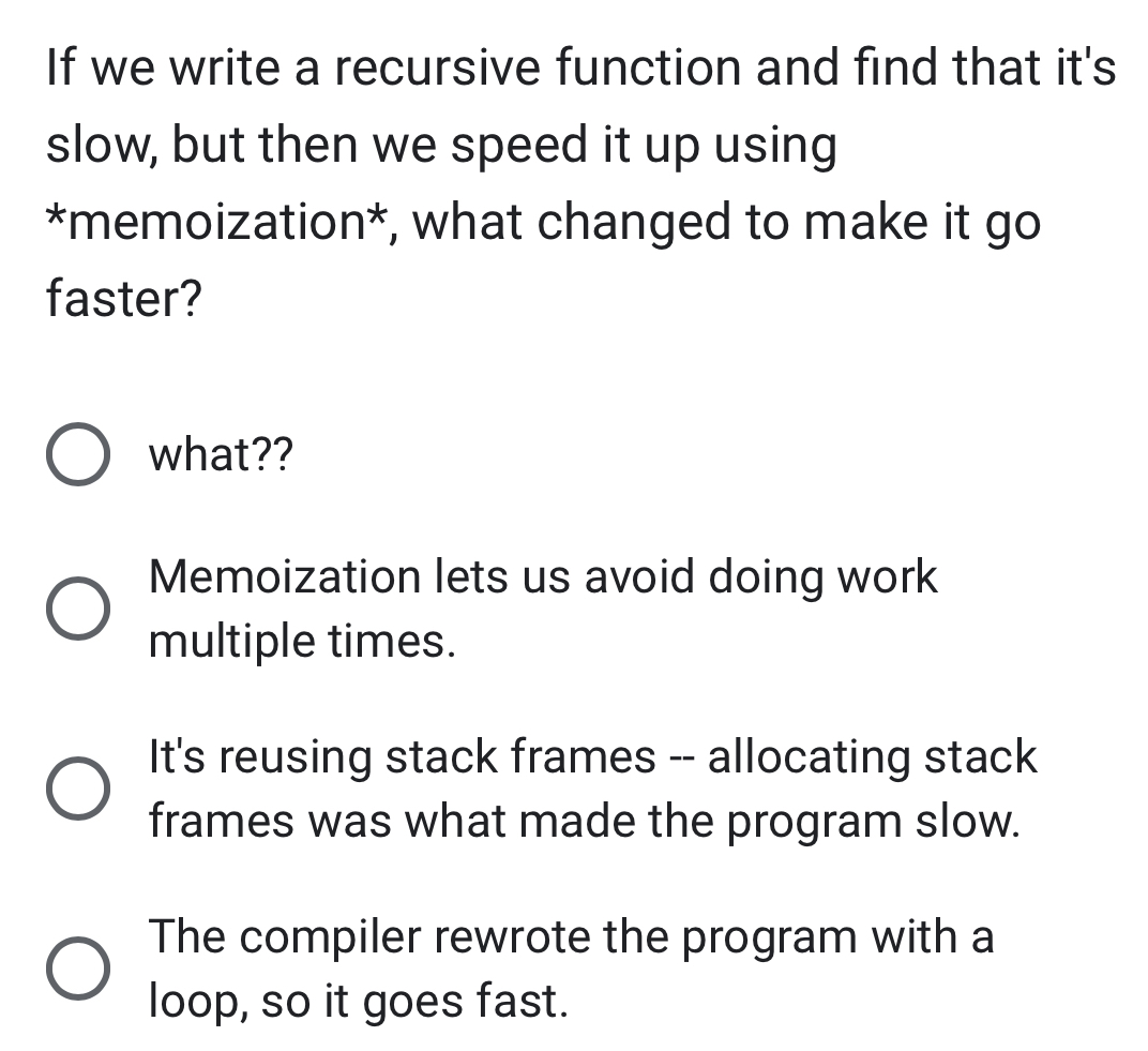 Solved If we write a recursive function and find that it's | Chegg.com