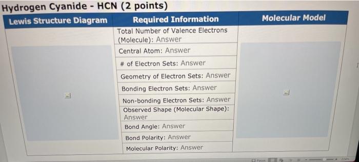 Solved Molecular Model Hydrogen Cyanide - HCN (2 points) | Chegg.com