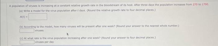 Solved A population of viruses is increasing at a constant | Chegg.com