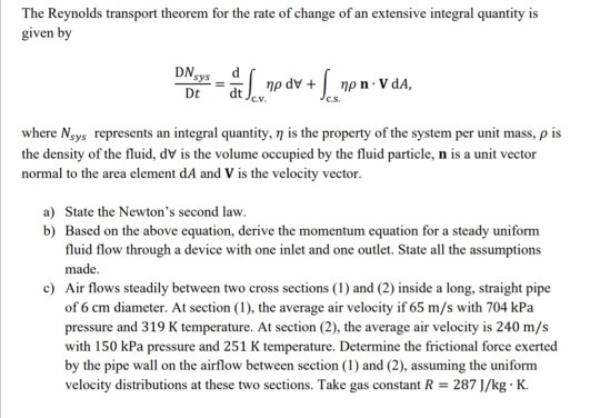 The Reynolds Transport Theorem For The Rate Of Change | Chegg.com