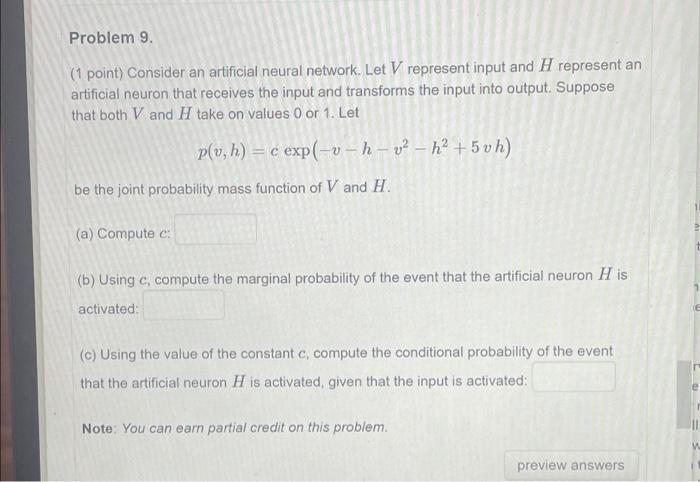 Solved Problem 9. (1 point) Consider an artificial neural | Chegg.com