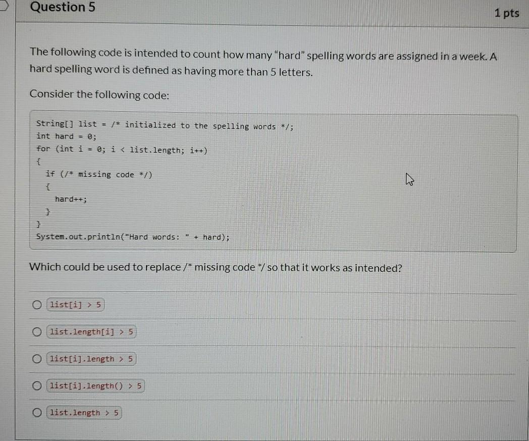 Solved Question 1 Consider the following code: What would be | Chegg.com