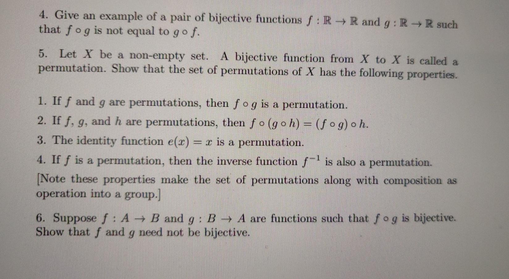 Solved 4. Give an example of a pair of bijective functions | Chegg.com