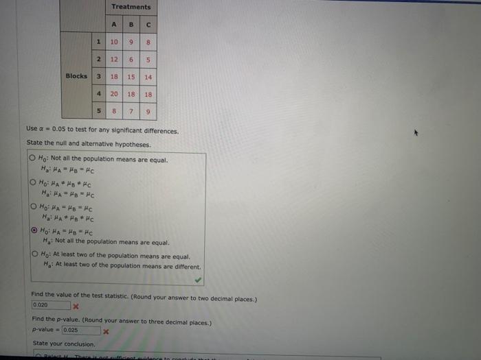 Solved Use α=0.05 to test for any significant differences. | Chegg.com