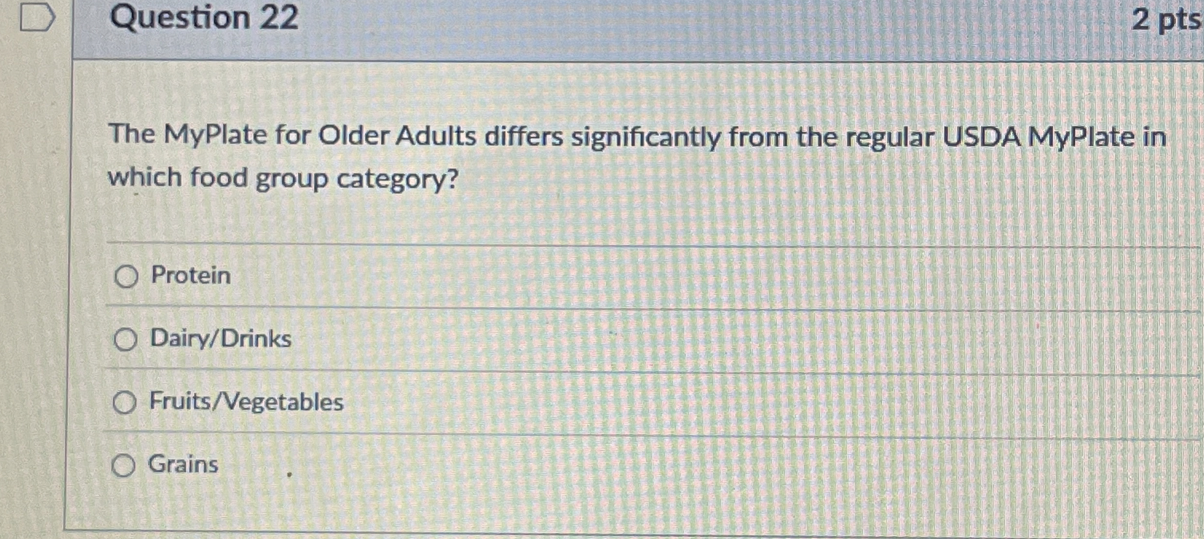 Solved Question 222 ﻿ptsThe MyPlate for Older Adults differs