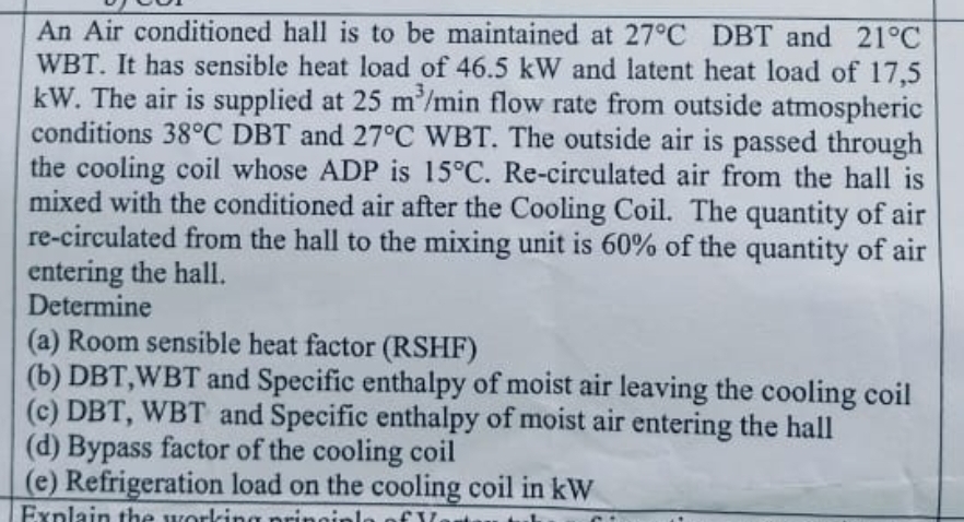 Solved An Air conditioned hall is to be maintained at 27°C | Chegg.com